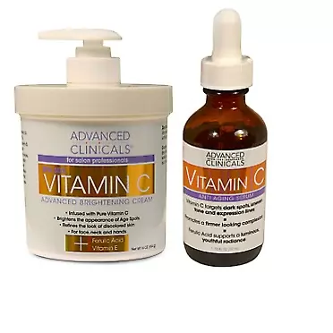 Advanced Clinicals Vitamin C Skin Care set for face and body. Spa Size 16oz Vitamin C cream and Vitamin C face serum for dark spots, age spots, uneven skin tone in as little as 4 weeks!