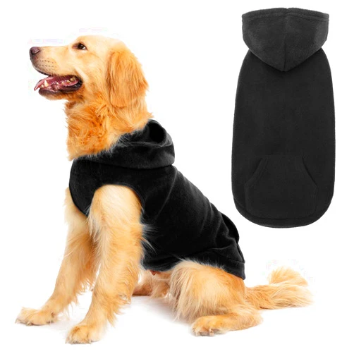 EXPAWLORER Dog Hoodie with Pocket, Polar Fleece Dog Sweatshirt Fall Cold Winter Sleeveless Sweater with Hood, Warm Cozy Pet Clothes for Small to Large Dogs Boys and Girls (Black, XL)