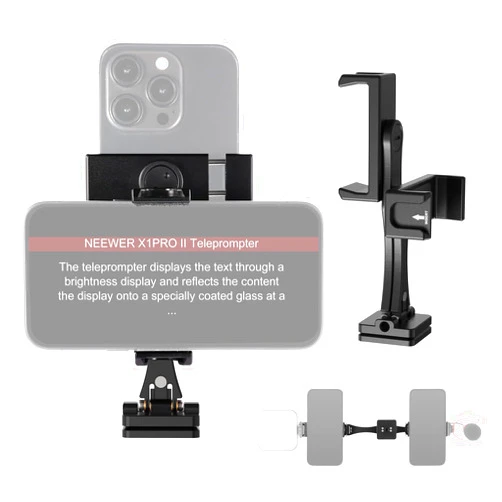 NEEWER Metal Phone Tripod Mount Adapter with Arca QR Base, 360° Rotatable Dual Cell Phone Clip Clamp Holder with 4 Cold Shoes Compatible with iPhone Samsung for Vlog Live Stream Video Recording, SP-08