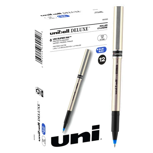 Uni-ball Deluxe Rollerball Pen, 12 Blue 0.7mm, Smooth Writing, Waterproof Ink, Fine Point, Office Supplies