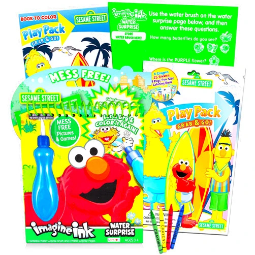 Elmo Sesame Street Paint With Water Super Set for Girls Kids Bundle ~ Deluxe Mess-Free Book with Water Surprise Brush, Mini Coloring Book, and Stickers (Sesame Street Party Supplies)
