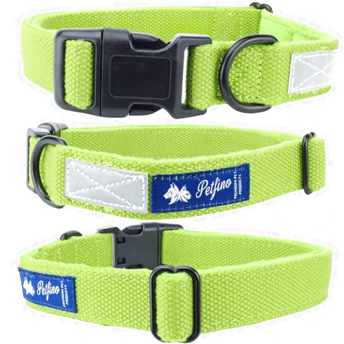 Petfino Natural Hemp Dog Collar (Double Layer Collar) Fleece-Lined Collar with Reflective Safety Strip Soft (Small, Hemp Green)