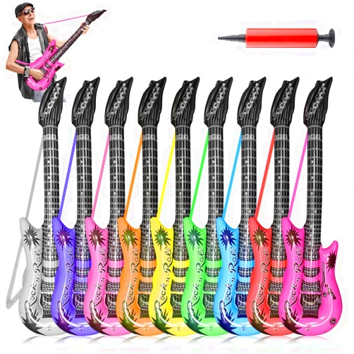 QIQU Inflatable Guitar with Strap, 9 Colors 35 Inch Rock Star Guitar Set Electric Blow Up Guitar for 80s 90s Themed Carnival Party, Adults Children’s Birthday Party, Wedding and Photo Booth Props