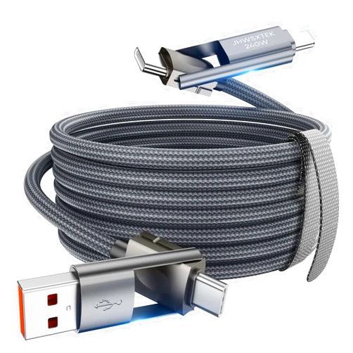Jhwsxtek 4 in 1 Charging Cable,240W USB to USB C Cable 10 ft,Fast Charging Multi Charger Cord with Type C/USB A/L Port for iPhone 16/15/14 Series MacBook iPad Pixel Samsung Switch PS5 Tablet and More