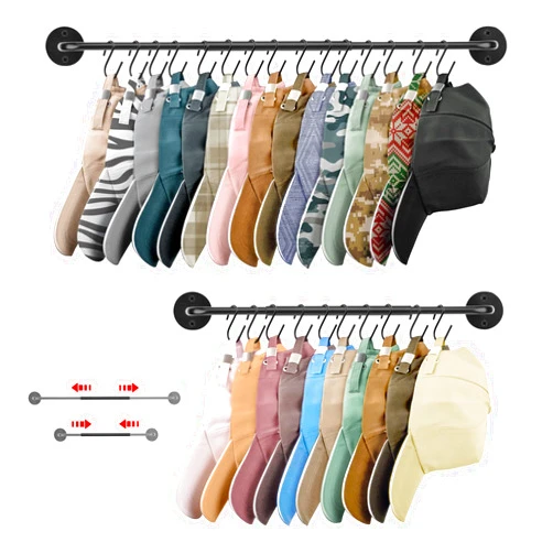 Yiiwinwy Hat Organizer,Retractable Hat Racks for Baseball Caps,Baseball Hat Storage Organizer,hat rack for wall,Set of 2 with 30 Hooks for Closet Door Bedroom Entryroom Laundry