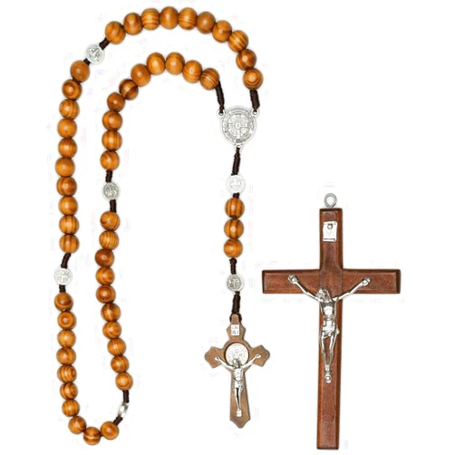 Generic TEMSOOM Crucifix Wall Cross, Handmade Catholic Cross with Wooden Rosary Beads, Wooden Cross Necklace, Crucifix Pectoral Pendant, 4.6