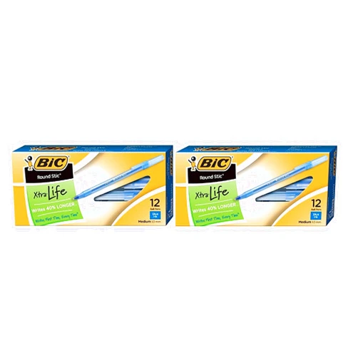 BIC Round Stic Ball Pen, Medium Point, 1.0 mm, Blue Ink, Pack of 24 (GSM11BE)