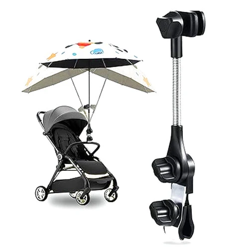 JIUKONG Universal 360° Adjustable Stroller Umbrella Attachment - Stainless steel Umbrella Holder for Chairs, Bikes & Wheelchairs, Easy Install Clamp Fits 0.6-1.2in Handles with Secure Lock
