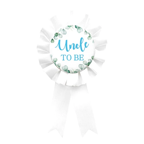 WOWOPA Uncle To Be Tinplate Badge Pin, Gender Reveal Baby Shower Pin, Green Leaves Uncle Satin Fabric Button Party Decoration - white