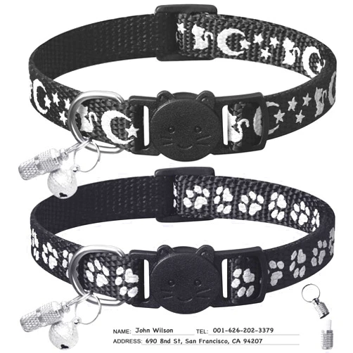 LLHK 2 Pack Breakaway Cat Collars & 2 Pcs Name Tags,Reflective Safety Kitten Collar with Bell,for Girl Boy Male Cats,Adjustable 7''-12'', Personalized ID Tag,Pet Supplies,Accessories