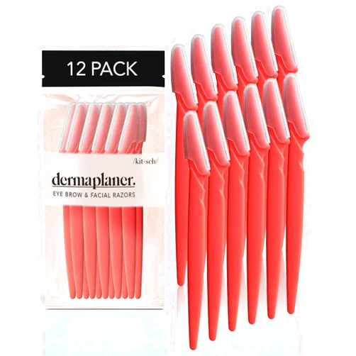 Kitsch Dermaplaning Tool - Face Razors for Women and Men, Eyebrow Trimmer & Face Shaver, Facial Hair Removal, Facial Razors for Women & Men, Dermaplane Razor for Women Face, 12 pc (Coral)