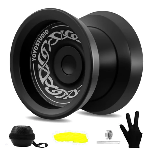 YOYOSTUDIO F25 Finger Spin Yoyo for Kids 8-12 and Adults, Dual Purpose Professional Yoyo for All Player, Trick Yoyos with Bearing Kit, 10 Yo-Yo Strings, Case & Glove - Black