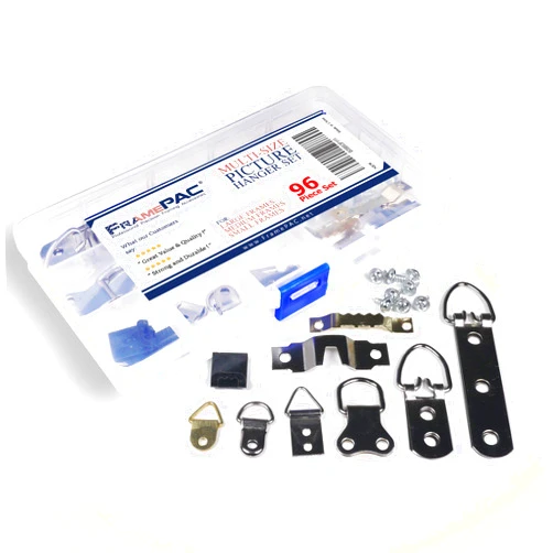 FramePac Picture Frame Hanger Set - Sawtooth, Triangle and D-ring hangers - Screws included (96 pieces)