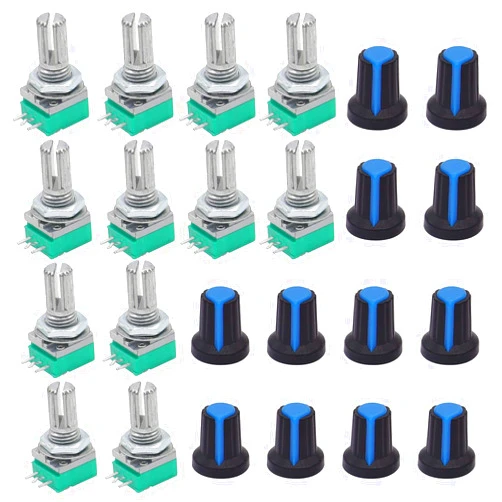 TWTADE 12Pcs Single Linear Rotary Seal Amplifier Potentiometers Type 5k,10K,20K,50K,100K,500K（Each 2）Ohm Knurled Shaft 3Pin RK097N-3-5k-500k