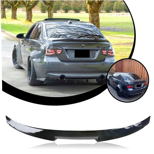 RoyalParts Rear Spoiler Wings Compatible with 2008-2012 E90 M3 4DR Sedan & 2006-2011 E90 3 Series Sedan, 323i 325i 328i 330i 335i Trunk Highkick Glossy Blak M4 Style Spoiler