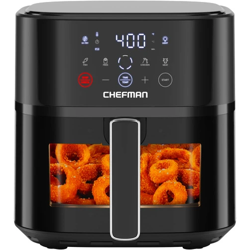 Chefman Air Fryer – 6 QT Compact Airfryer for Quick & Easy Meals, Features Hi-Fry Technology for Extra Crisp, Easy-View Window, Touch Controls with 4 Presets, Nonstick & Dishwasher Safe Basket - Black