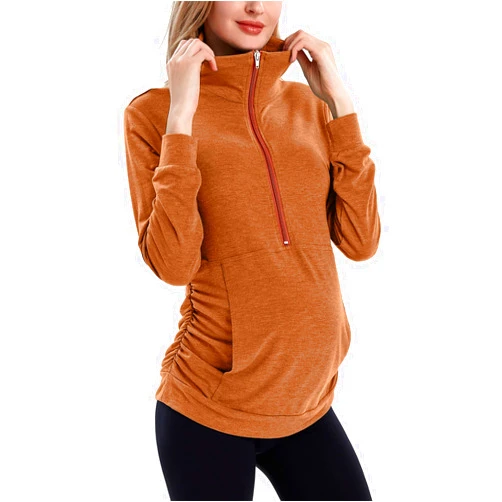 GINKANA Maternity Women's Long Sleeve Shirt Half Zipper Lapel Lightweight Casual Maternity Pullover with Pockets