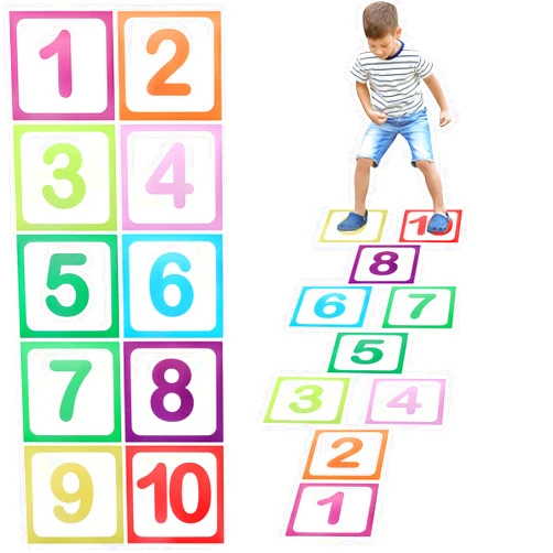 Quxddy 10 Pcs Number Floor Stickers Hopscotch Lattice Floor Stickers Floor Decals, Number Stickers 1-10 Number Wall Decals Floor Stickers for Classroom Bedroom Living Room (10)