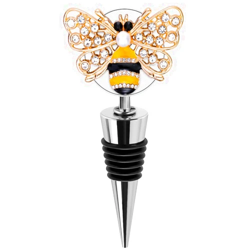 Soleebee 1 Pack Decorative Wine Stoppers, Delicate Diamond-Studded Wine Stopper with Animal and Plant Motifs, Reusable Beverage Bottle Stoppers for Bar, Party, Kitchen Decor (Bee)