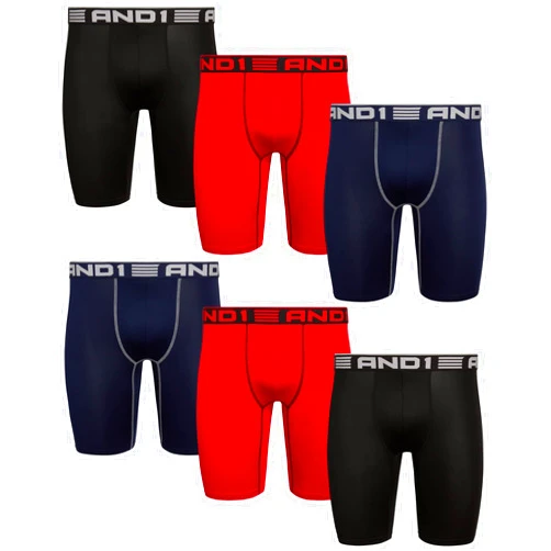 AND1 Men's Underwear Boxer Briefs - 6 Pack Performance Stretch Long Leg Compression Boxers for Men with Contour Pouch (S-3XL)