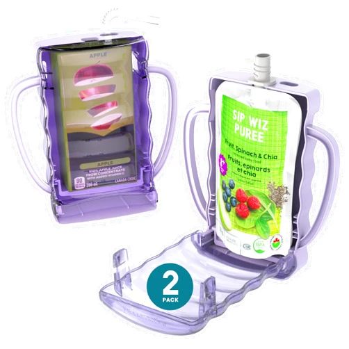 Dinneractive Sip Wiz - Baby Pouch Holder No Squeeze Pouch Food Pouches & Juice Box Holder - Anti-Squeeze Yogurt Pouch Reusable Toddler Essentials 2 Pack