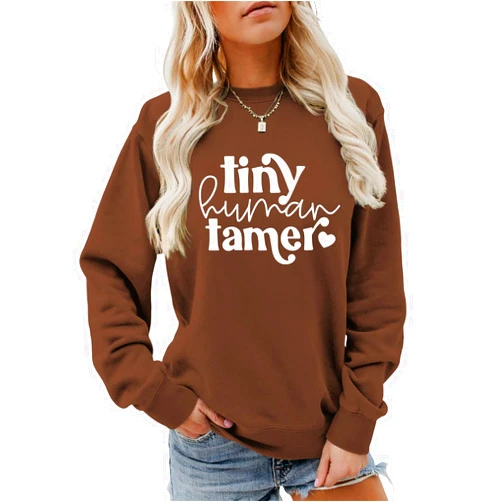 TZIUNGK Tiny Human Tamer Sweatshirt Funny Preschool Kindergarten Teacher Shirt Women Crewneck Daycare Provider Pullover Tops