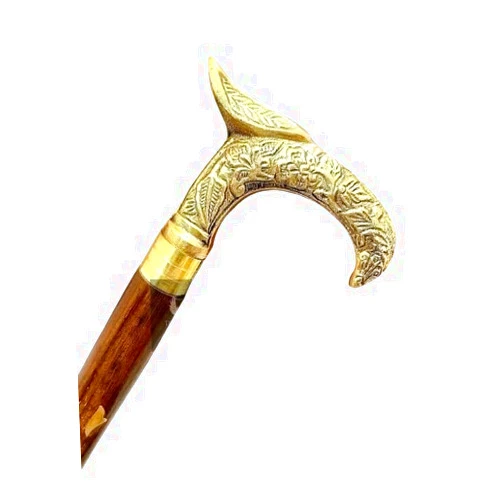 Battle Armour Antique Vintage Handmade Brass Victorian Handle Wooden Cane - Elegant Walking Stick for Gift, Men, Women, Old-Age Senior People - Standard Size, Brown