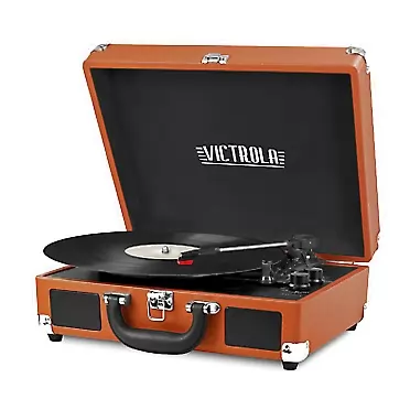 Victrola Vintage 3-Speed Bluetooth Portable Suitcase Record Player with Built-in Speakers | Upgraded Turntable Audio Sound| Includes Extra Stylus | Cognac (VSC-550BT-CG)