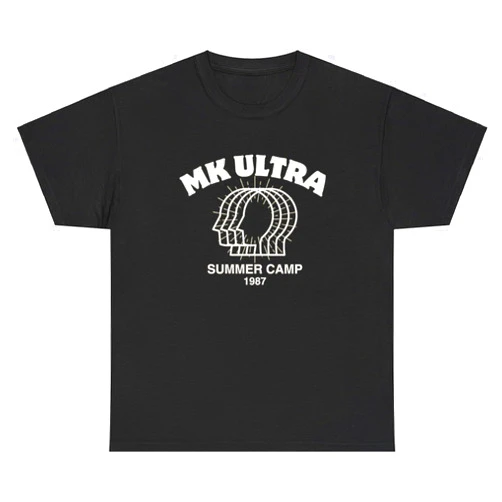 Varsity Mart MK Ultra Summer Camp 1987 T Shirt Funny Political CIA Conspiracy Controversial Humor Silly Tee