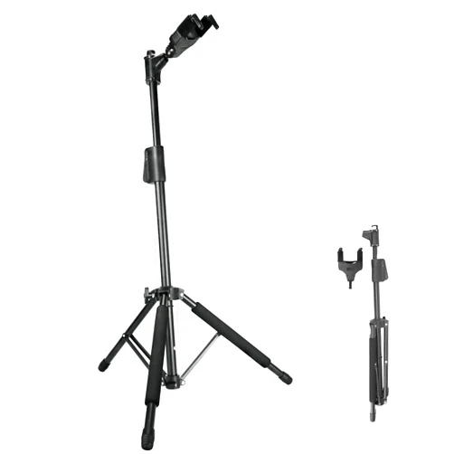 AROMA Bass Stand Universal for Acoustic Electric Classical Guitars Floor Stand Foldable with Auto-Lock Neck Holder Soild Tripod One Button Lift
