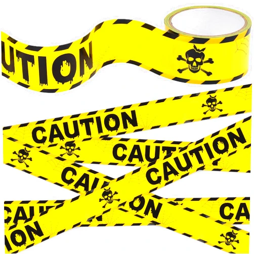DISHIO Halloween Decoration Caution Tape, 1.9inx90ft Warning Caution Tapes Roll Hazard Warning Tape, Indoor Outdoor Halloween Decor, Yellow Warning Tape with Skeleton Design for Halloween Decorations