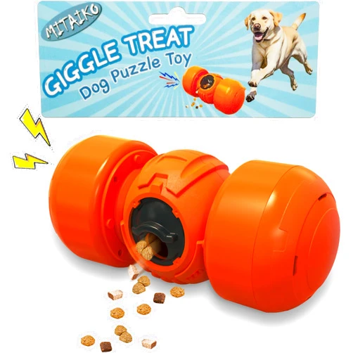 MITAIKO Dog Food Puzzle Toys, Treat Dispenser with Squeaky Giggle Sound, Interactive Chase Slow Feeder for Boredom and Stimulating, IQ Training for Small Medium Large Dogs, Orange