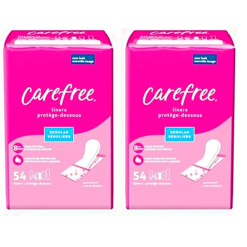 Carefree Body Shape Pant Liners, Regular, Multicolor Unscented 54 Count (Pack of 2)