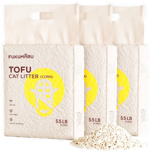 FUKUMARU Tofu Cat Litter Natural Unscented, Dust Free Cat Litter, Flushable Cat Litter Quick Clumping, Lightweight, Low Tracking Cat Litter Pellets, Effective Odor Control, 16.5 LBS (3 Packs)