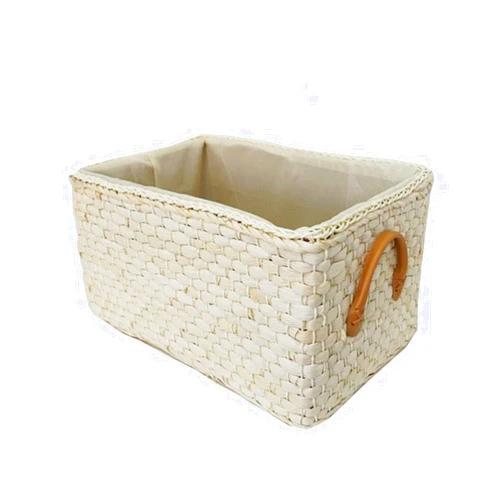 EVXOIJM Laundry basket Manual Woven Storage Basket Handmade Laundry Wicker Baskets Sundries Organizer Clothes Toys Container Decor Panier Rangement, 28X21X17cm, White