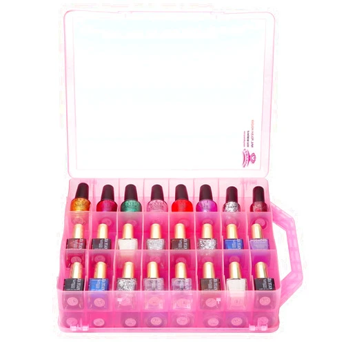 Makartt Nail Polish Organizer, Pink Universal Nail Polish Holder for 48 Bottles, Portable Acrylic Organizer Case with 8 Adjustable Dividers, Space Saver for Nail Bottles Display