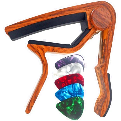 WINGO Guitar Capo for Acoustic and Electric Guitars - Rosewood Color with 5 Picks