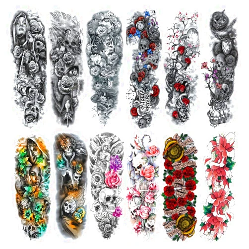 Pinone Full Arm Temporary Tattoo For Man Women L19“xW7”(12 Sheets)