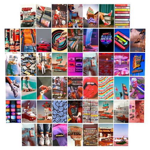 CY2SIDE GROBRO7 50 Retro Aesthetic Picture 80s Wall Collage Colorful Collage Set Retro Girls Room Decor Wall Art Prints for Room VSCO Photo Display
