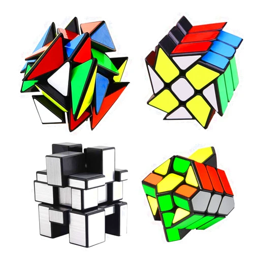 Mysterystone 4-Pack YJ Cube Set - Included 3x3 YJ Fluctuation Angle Puzzle Cube - 2x3 YJ Wheel Puzzle Cube - 3x3 YJ Mirror Puzzle Cube 6 Color - 3x3 YJ Square King Puzzle Cube