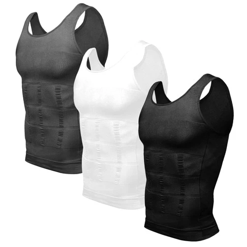 Odoland 3 Pack Men Compression Shirt Body Shapewear Base Layer Tummy Shaper Vest Tank Top