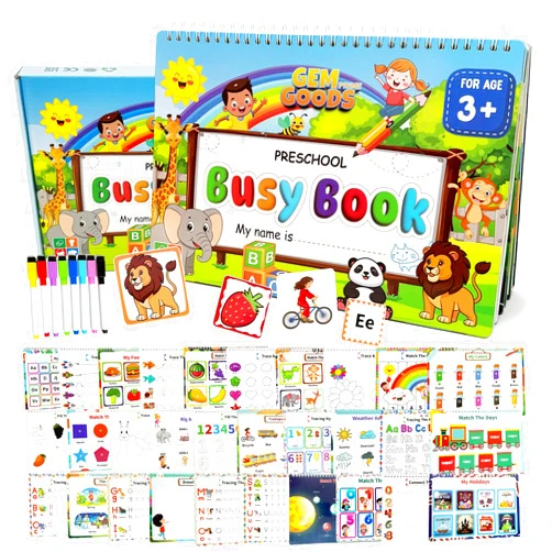 GemPrime Goods GemPrime Busy Book for Toddlers, Montessori Preschool Learning Activities, 15 Themes, Tracing & Coloring Pages for Kids Ages 3+, Sensory Educational Toys for Autism - Perfect Christmas & Birthday Gift