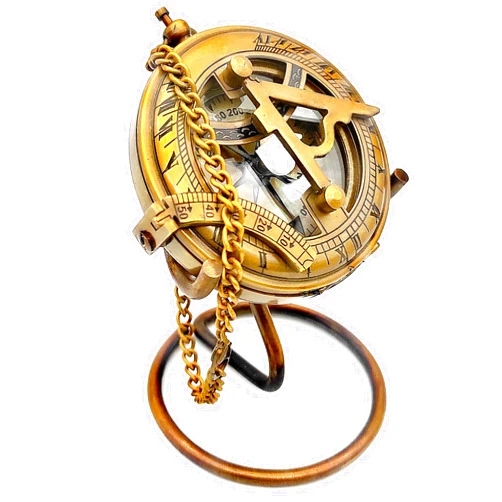 AYZCORP Sundial Compass 3'' with Display Stand OR Leather case-Perfect Desk Accessory & Nautical Collection Push Open Compass Antique Finish-Sundial Gifts for Birthdays,Mothers Day etc.