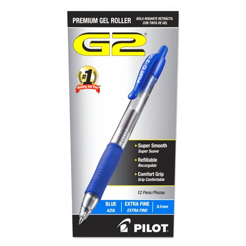 PILOT, G2 Premium Gel Roller Pens, Extra Fine Point 0.5 mm, Pack of 12, Blue
