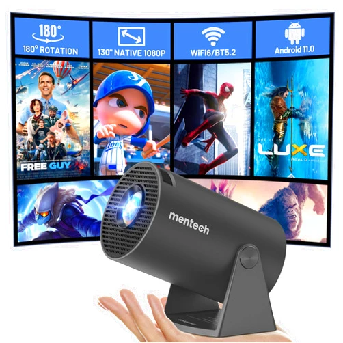 Mentech Mini Projector With WiFi and Bluetooth, 180° Rotatable Portable Projector, 130