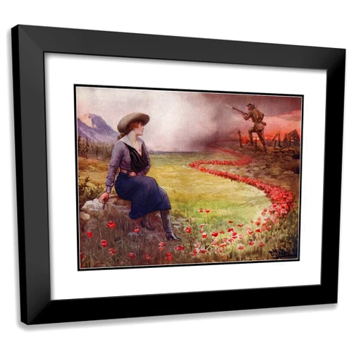 ArtDirect Harold Piffard 18x14 Black Modern Frame and Double Matted Museum Art Print Titled - The Thin Red Line (1917)