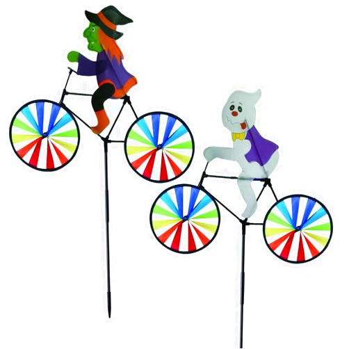 Jremreo 2 Pack 20 Inches Halloween Witch & Ghost Bike Spinner Decorations Pinwheels with Stakes Windmill Wind Spinners Outdoor for Yard Garden Lawn, Large Pin Wheels Halloween Accessories Gifts
