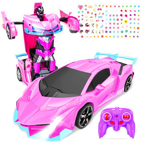 Bloolilies Pink Rc Car, Remote Control Car Toys for Girls Birthday Gifts, 1:18 Transform Robot Toy Car with 360° Rotating Led Lights & One Button Deformation Kids Transform Toys for 3 4 5 6 7 8 9 10+Years Old