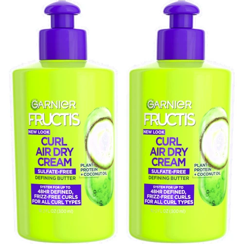 Garnier Fructis Curl Nourish Air Dry Cream, Sulfate Free Defining Butter Leave-in Conditioner, 10.2 Fl Oz, 2 Count (Packaging May Vary)