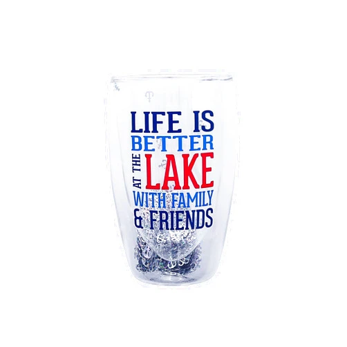 Pavilion Gift Company Pavilion - Life Is Better At The Lake With Family & Friends - 14 oz Double-Wall Drinkware Cup Glassware Lake Lover Cottage Home Decor Gift Present